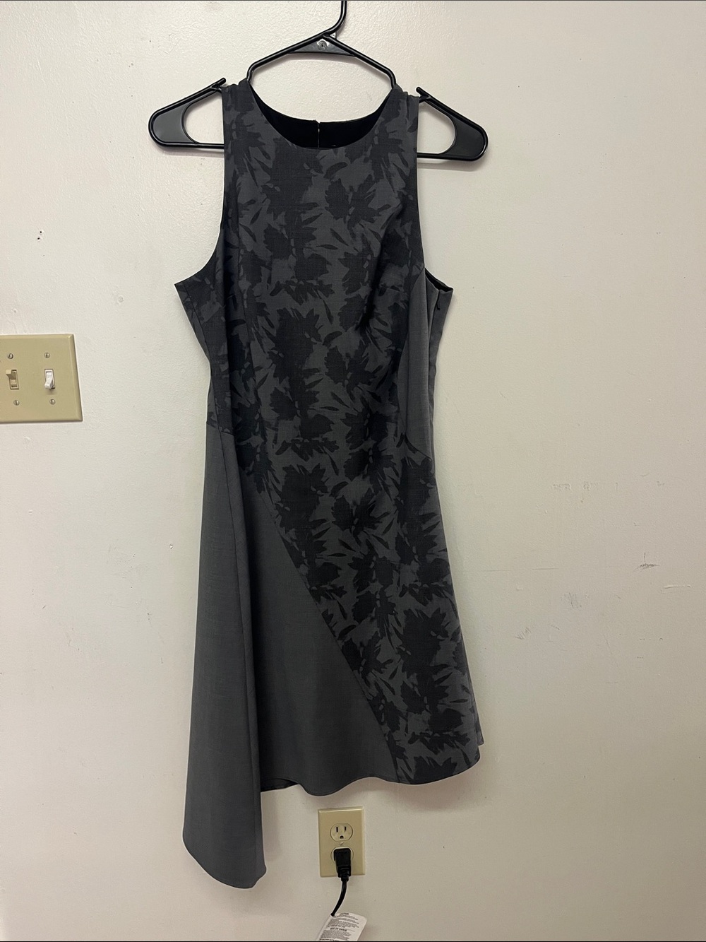 Banana Republic Charcoal & Black Asymmetrical Floral Panel Dress